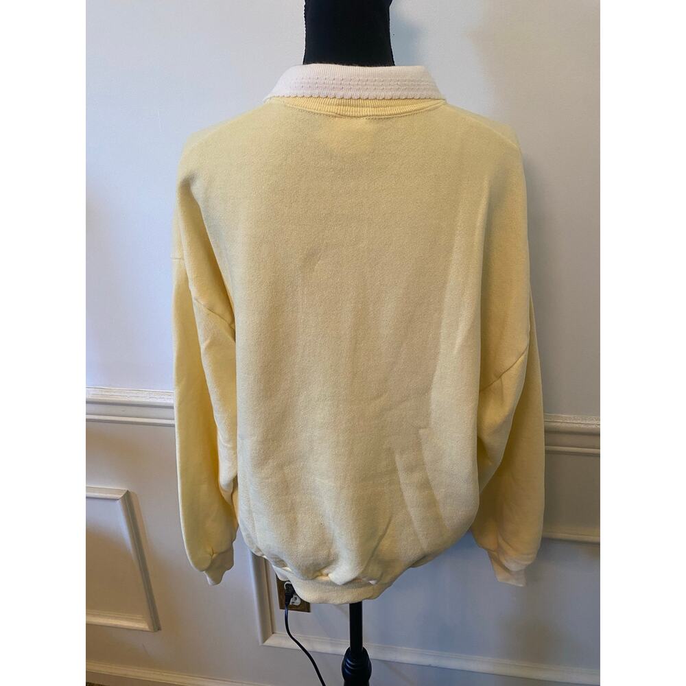 Vintage Morning Sun Cottagecore Yellow Crewneck Peter Pan Collar Bird & Floral - Picture 5 of 8